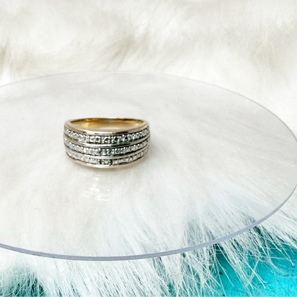 Ross Simmons Triple Row Cluster Crystal Cocktail Ring Gold/Sterling Silver Sz 8 - Picture 7 of 9